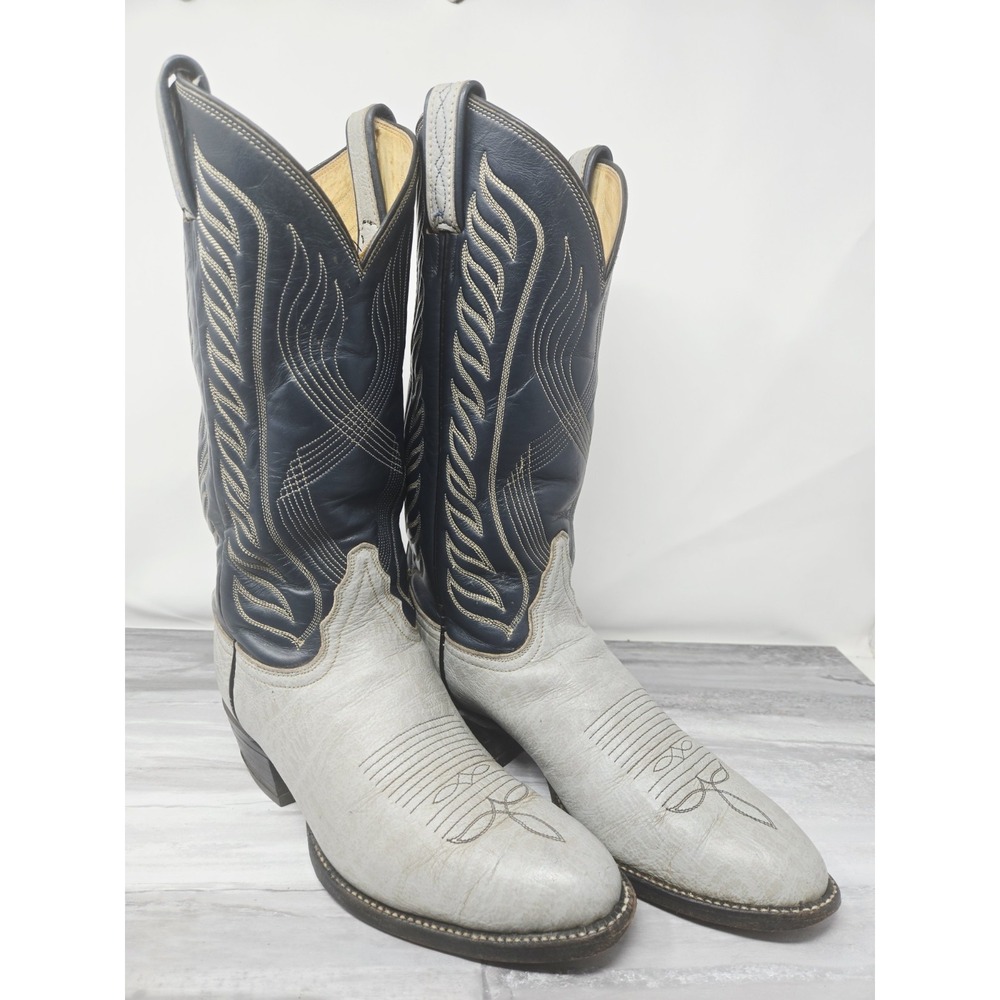 Vintage Tony Lama Men's Gray & Blue Cowboy Boots Style 8056 Western Size 8